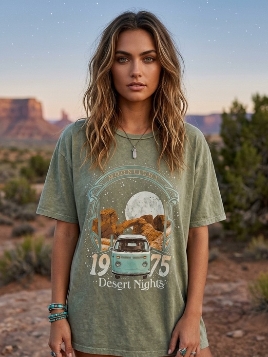 Originality Tops - NWT Originality "Desert🏜️Nights Graphic T-Shirt👕" 💯% Cotton🙌🏻 Washed Olive🫒Large